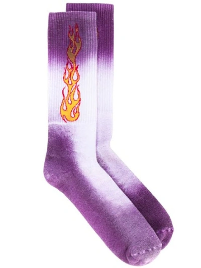 Shop Palm Angels Purple Men's Gradient-effect Flame Socks