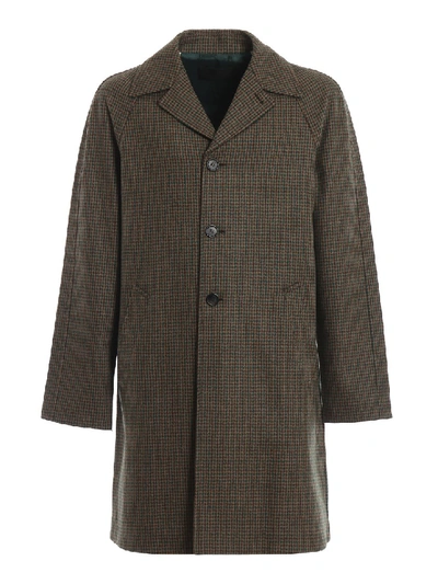 Shop Prada Houndstooth Shetland Wool Coat In Grey