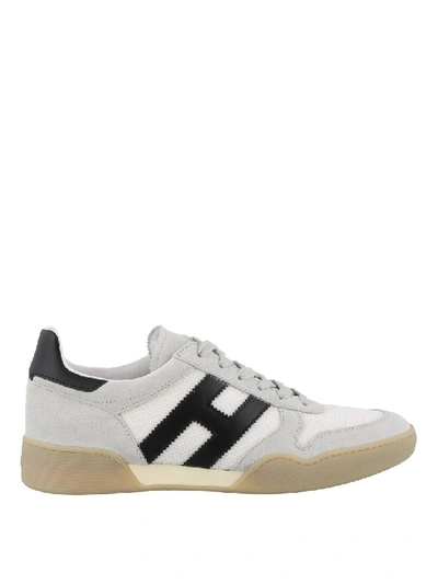 Shop Hogan H357 Suede White And Grey Sneakers