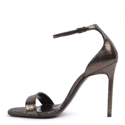 Shop Saint Laurent Metallic Black Leather Amber Sandals