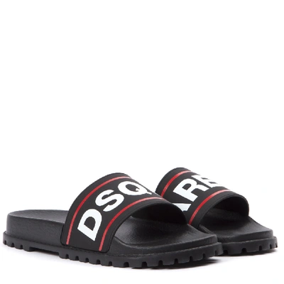 Shop Dsquared2 Black Logo Rubber Slipper