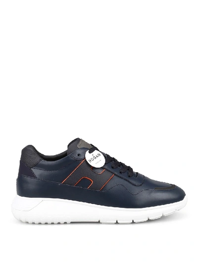 Shop Hogan Interactive Blue Leather Sneakers In Black