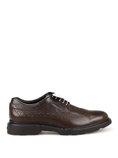 Shop Hogan Route H393 Leather Derby Brogues In Black