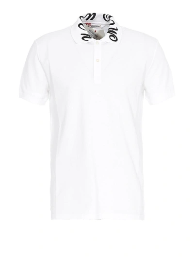 Shop Alexander Mcqueen White Polo Shirt With Logo Print At Collar