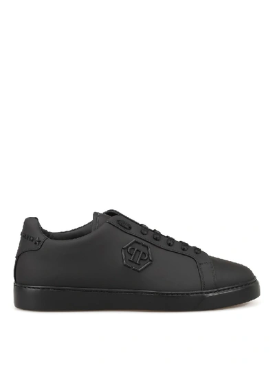 Shop Philipp Plein Total Black Statement Low Top Sneakers