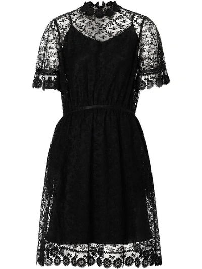 Shop Burberry Black Women's Floral Embroidered Tulle Dress