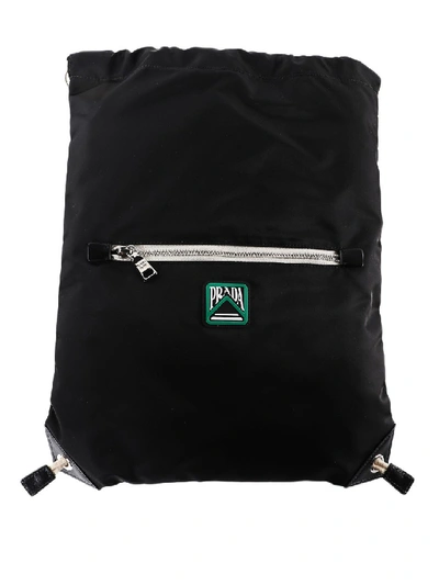 Shop Prada Drawstring Fastening Black Nylon Backpack