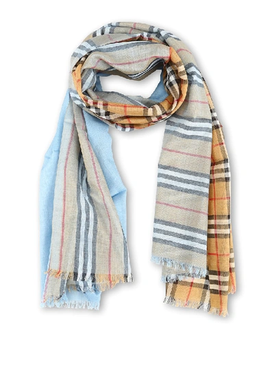 Shop Burberry Vintage And Check Wool And Silk Blend Scarf In White
