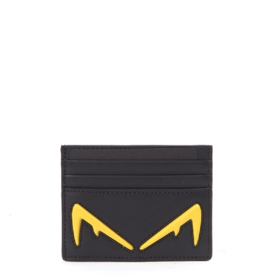 Shop Fendi Black Leather Card Holder With Diabolic Eyes Detail