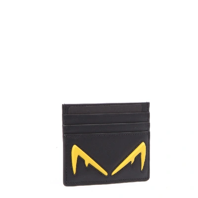 Shop Fendi Black Leather Card Holder With Diabolic Eyes Detail