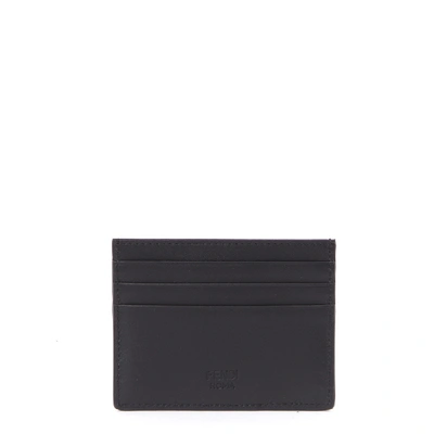 Shop Fendi Black Leather Card Holder With Diabolic Eyes Detail