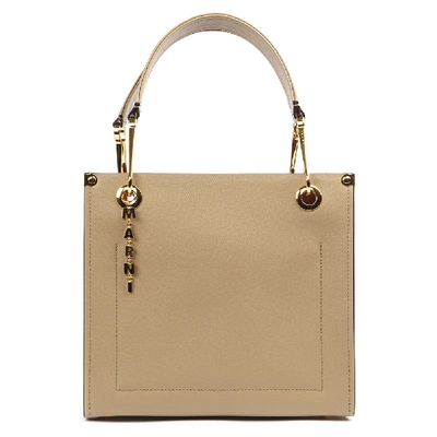 Shop Marni Beige And White Leather Grip Bag In Brown