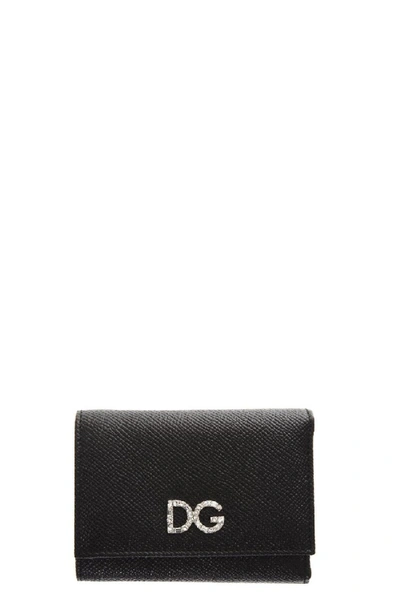 Shop Dolce & Gabbana Black Leather Wallet With Logo In Diamonds