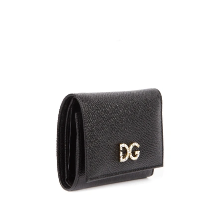Shop Dolce & Gabbana Black Leather Wallet With Logo In Diamonds