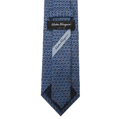 Shop Ferragamo Light Blue Silk Gancini Printed Tie