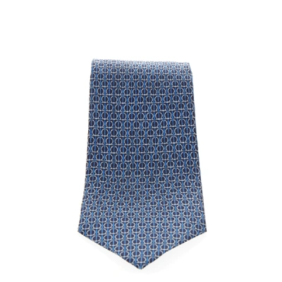 Shop Ferragamo Light Blue Silk Gancini Printed Tie