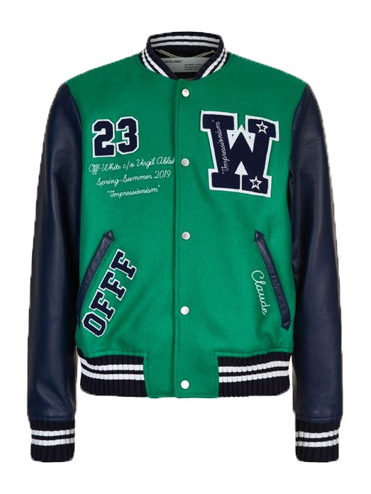 off white green varsity jacket