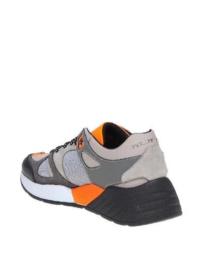 Shop Philipp Plein Sneakers Runner In Leather And Fabric In Grey