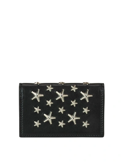 Shop Jimmy Choo Nello Star Studded Leather Wallet In Black