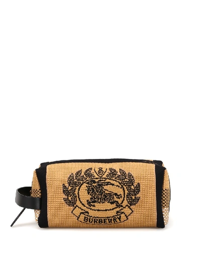 Shop Burberry Archive Crest Intarsia Knit Wash Bag In Brown