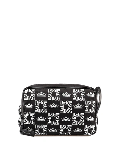 Shop Dolce & Gabbana Logo Print Nylon Beauty Case In Black