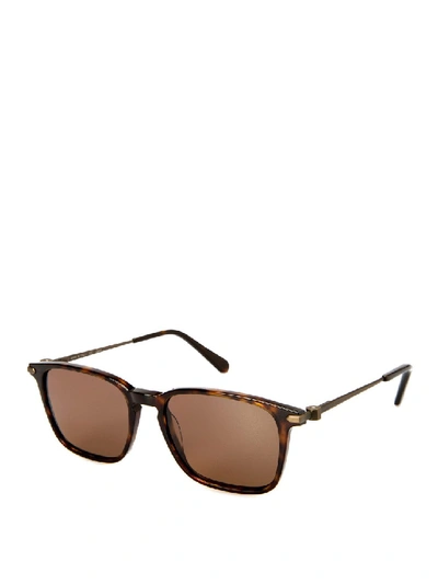 Shop Brioni Tortoise Square Sunglasses In Neutrals