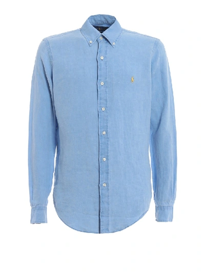 Shop Polo Ralph Lauren Light Blue Linen Bd Shirt