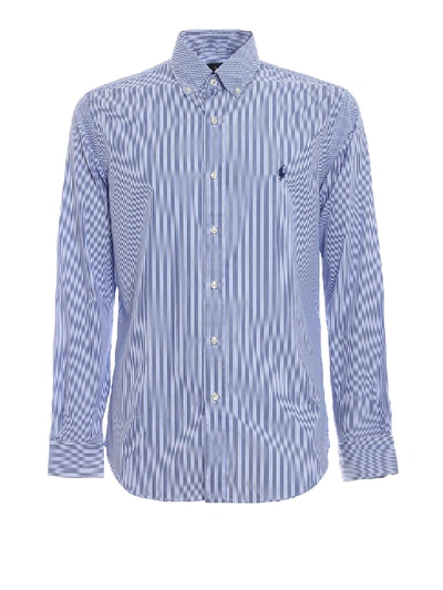 Shop Ralph Lauren Striped Cotton Button-down Slim Shirt In Blue