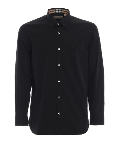 Shop Burberry William Black Poplin Shirt