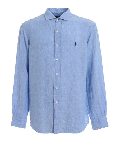 Shop Polo Ralph Lauren Sky Blue Linen Shirt