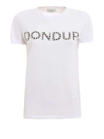 Shop Dondup Pearl Embellished Logo T-shirt In White