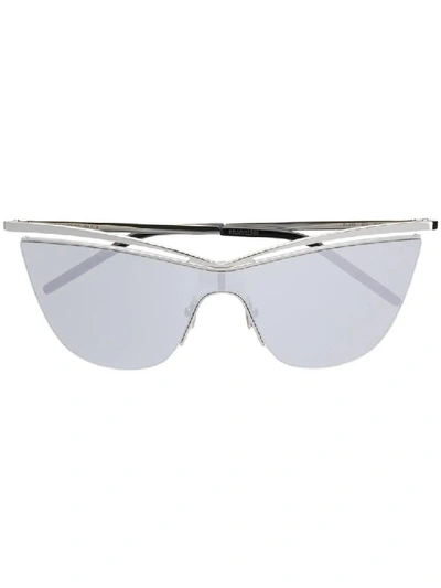 Shop Saint Laurent Silver Women's Cat-eye Shaped Sunglasses In White
