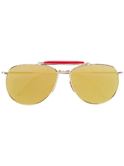 Shop Thom Browne Gold Mirrored Aviator Sunglasses