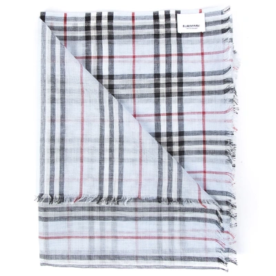 Shop Burberry Wool & Silk Check Vintage Scarf In White