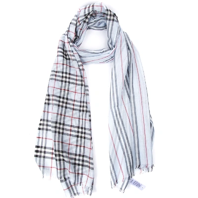 Shop Burberry Wool & Silk Check Vintage Scarf In White