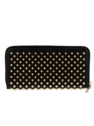 Shop Christian Louboutin Panettone Spiked Textured-leather Wallet In Black
