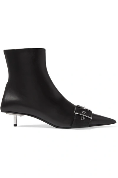 Shop Balenciaga Belt Leather Ankle Boots In Black