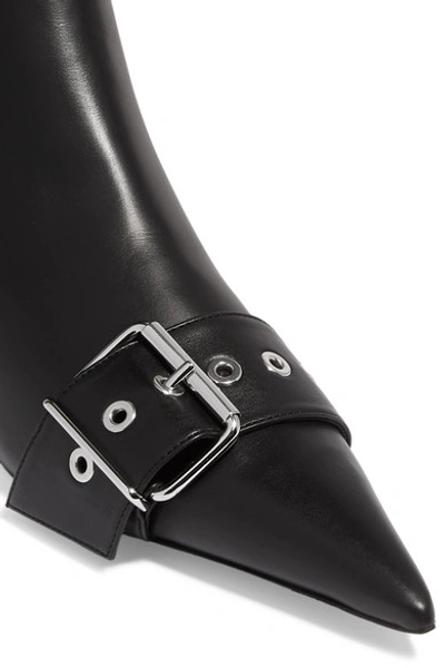 Shop Balenciaga Belt Leather Ankle Boots In Black