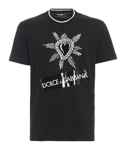 Shop Dolce & Gabbana Heart Embroidered Black T-shirt
