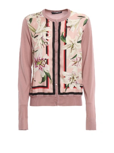 Shop Dolce & Gabbana Lilium Print Silk Cardigan In Pink