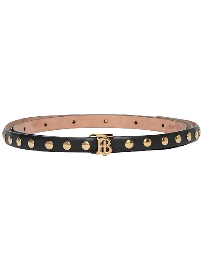Shop Burberry - Black Women's Monogram Motif Studded Leather Belt In Brown
