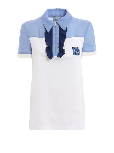 Shop Prada Silk Chiffon And Jersey Polo Shirt In White