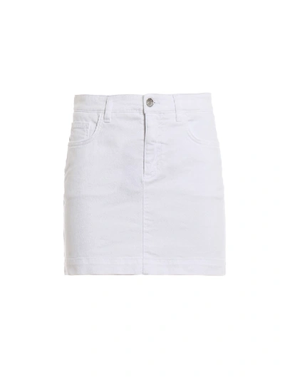 Shop Dolce & Gabbana Denim Mini Skirt With Floral Embroidery In White