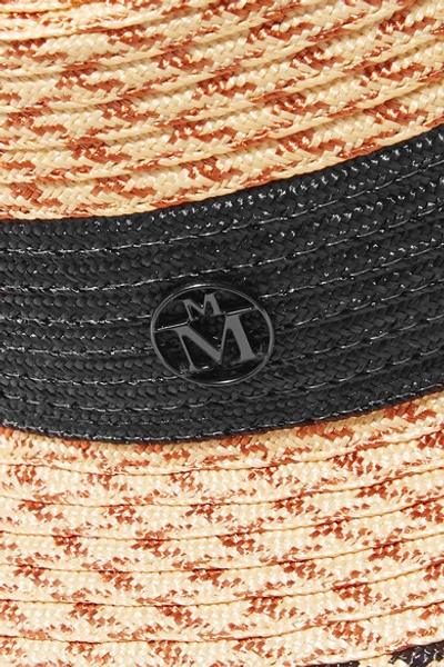 Shop Maison Michel Grosgrain-trimmed Straw Hat In Brown