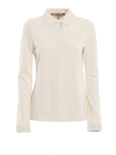Shop Burberry Zulia Ivory Long Sleeve Polo Shirt In Neutrals