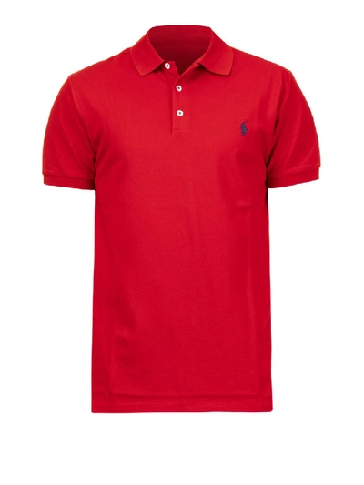 Shop Polo Ralph Lauren Logo Red Pique Cotton Polo Shirt