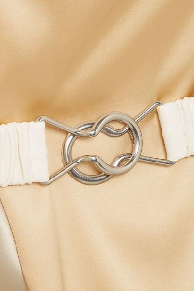 Shop Bottega Veneta Belted Two-tone Stretch-silk Satin Wrap Dress In Neutrals