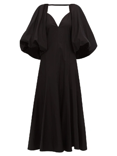 Shop Khaite Joanne Balloon-sleeve Cotton Maxi Dress In Black