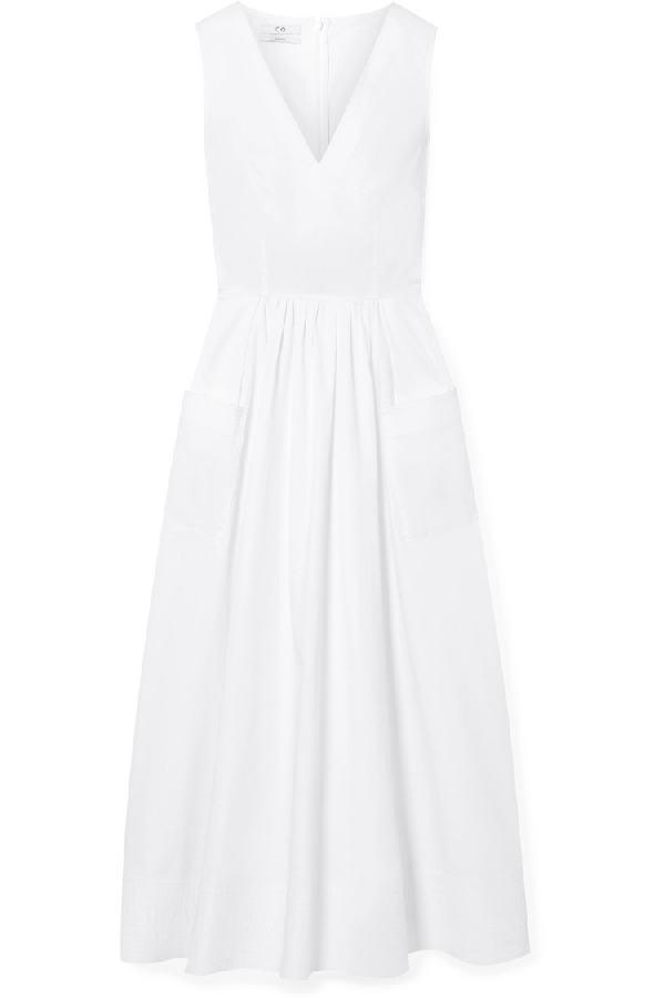 Co Tton-Poplin Midi Dress In White | ModeSens