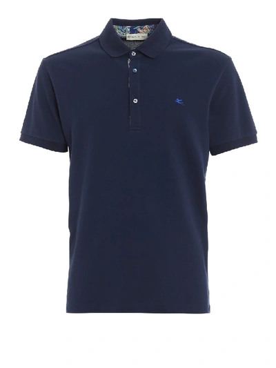 Shop Etro Total Blue Cotton Polo Shirt In Black